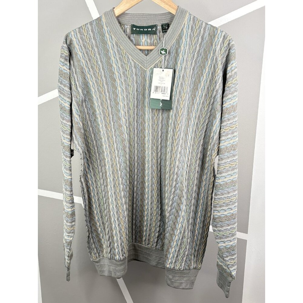 NWT Tundra V Neck Sweater Men’s L Textured Knit 3D Coogi Modern Made in Canada